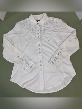 Scully Western Embroidered Pearl Snap Shirt M White